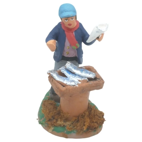 Pescivendolo ambulante in terracotta 7 cm
