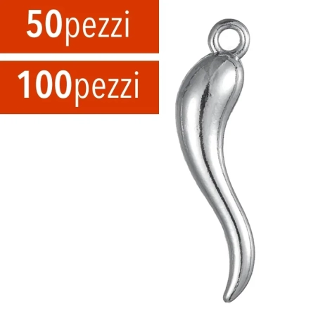 50 o 100 pz Gioiello Corno Ciondolo colore argento 1 cm