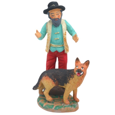 Uomo con cane pastore tedesco in terracotta 10 cm