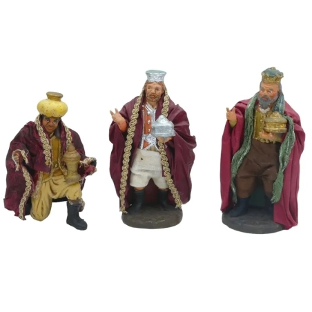 Tri di Magi con in terracotta 12 cm con vestiti in stoffa