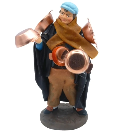 Ramaio in terracotta con vestiti di stoffa 12 cm