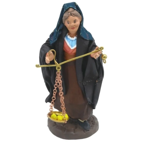 Fruttivendola ambulante in terracotta con vestiti di stoffa 12 cm