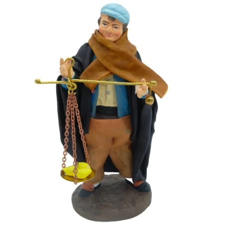 Fruttivendolo ambulante in terracotta con vestiti di stoffa 12 cm