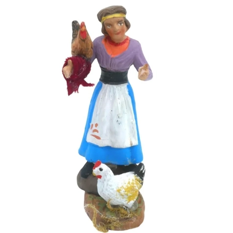 Contadina con galline in terracotta 10 cm