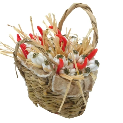 Cestino con aglio e peperoncini in cera per pastori da 20 a 30 cm 2