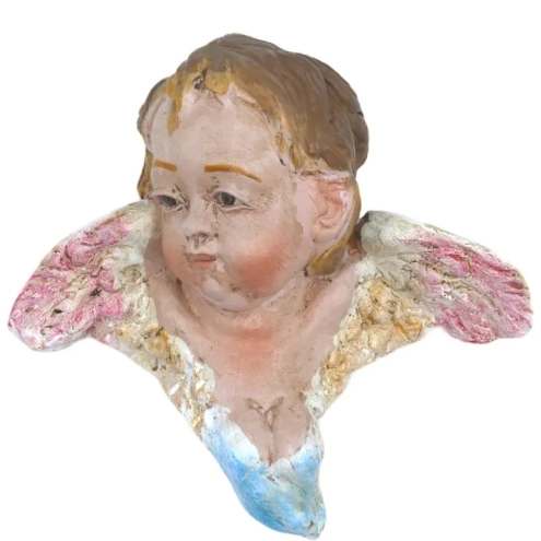 Coppia di Cherubini angeli con occhi in vetro 25-30 cm