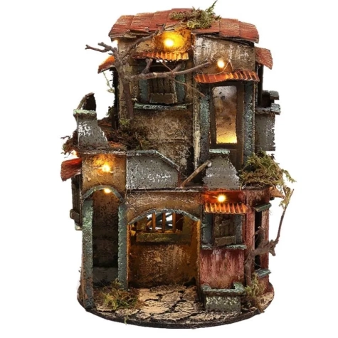 Presepe in sughero completo di luci 30 cm