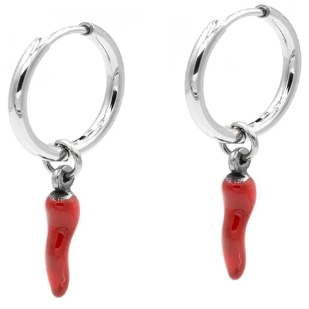 Coppia di orecchini con corno portafortuna rosso 4 cm