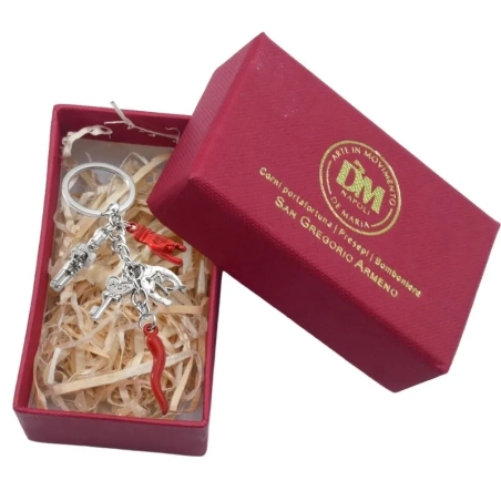 Portachiavi con simboli scaramantici in metallo  6 cm con scatola regalo