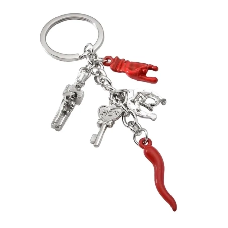 Portachiavi con simboli scaramantici in metallo  6 cm con scatola regalo