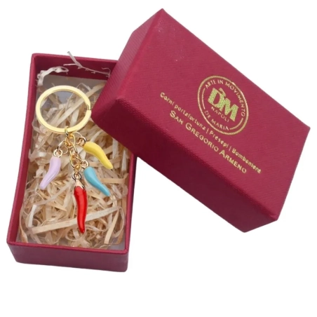 Portachiavi con corni colorati in metallo 6 cm con scatola regalo