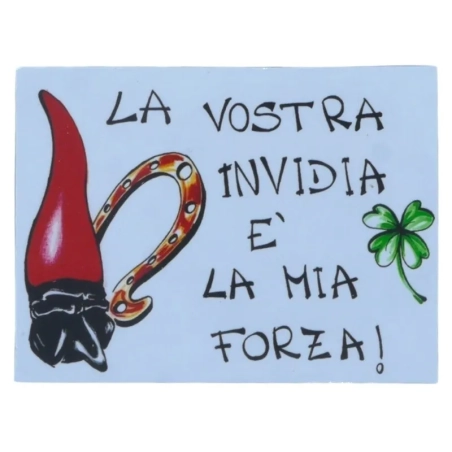 Calamita di Pulcinella con frase portafortuna in legno 6 cm