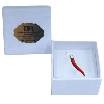 Gioiello Ciondolo con corno in corallo 3 cm in scatola regalo