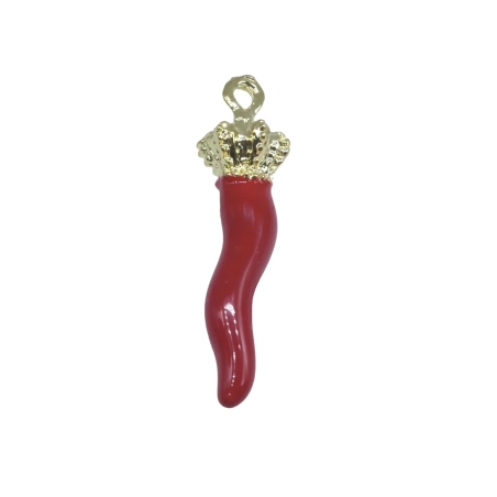 Corno ciondolo rosso in metallo 2 cm