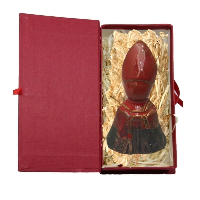 Busto San Gennaro rosso in terracotta in scatola da regalo 7 cm