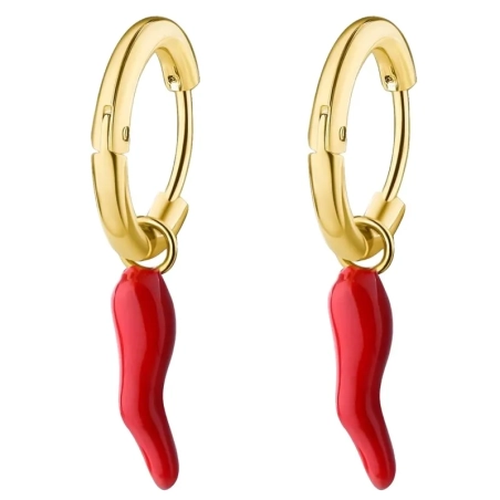 Coppia di orecchini con corno portafortuna rosso 3 cm