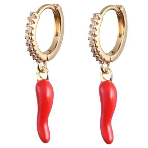 Coppia di orecchini Luxury con corno portafortuna rosso 2 cm
