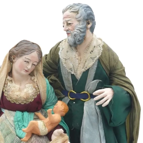 Natività stile 700 con occhi in vetro e vestiti San Leucio 25 o 35 cm
