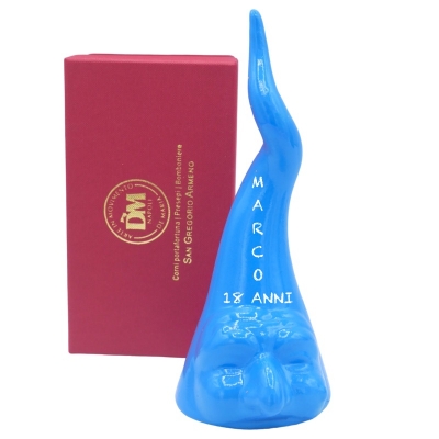 Pulcicorno azzurro in ceramica 20 cm personalizzato in scatola regalo