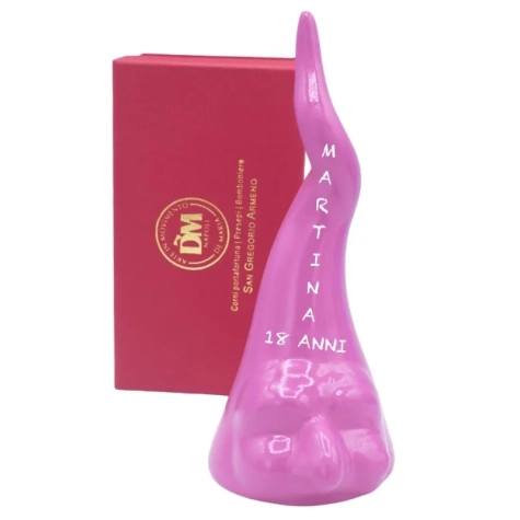 Pulcicorno rosa in ceramica 20 cm personalizzato in scatola regalo