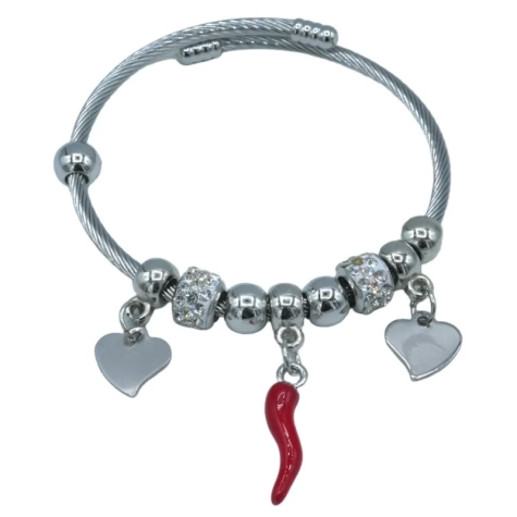 Bracciale luxury con corno portafortuna rosso cm