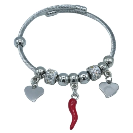 Bracciale luxury con corno portafortuna rosso cm
