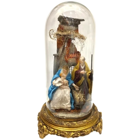 Campana antica con natività statuine del 700 napoletano da 40 cm