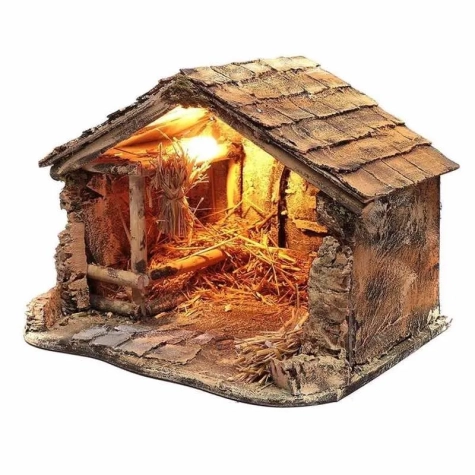 Capanna presepe in sughero con luce 35 cm