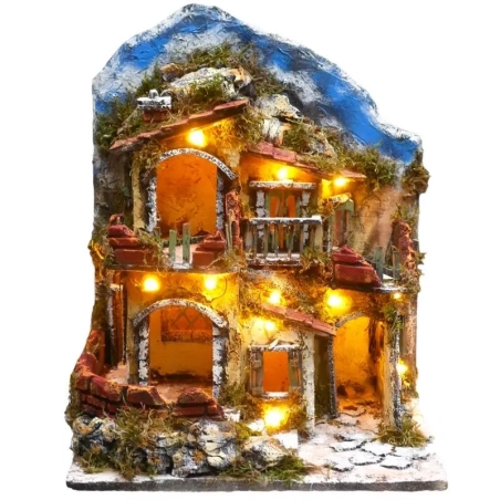 Presepe stile 700 con tempio e luci 30 cm