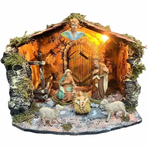 Capanna presepe in sughero con luce 35 cm