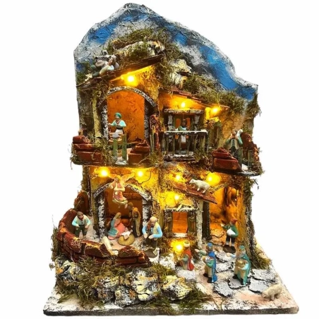 Presepe Tempio stile 700 completo di pastori e luci 30 cm