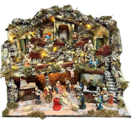 Presepe completo di fontana, luci e pastori 50 cm