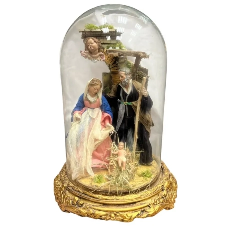 Campana con natività vestita in stoffa San Leucio stile 700 da 55 cm