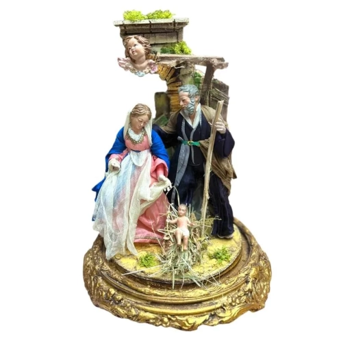 Campana con natività vestita in stoffa San Leucio stile 700 da 55 cm