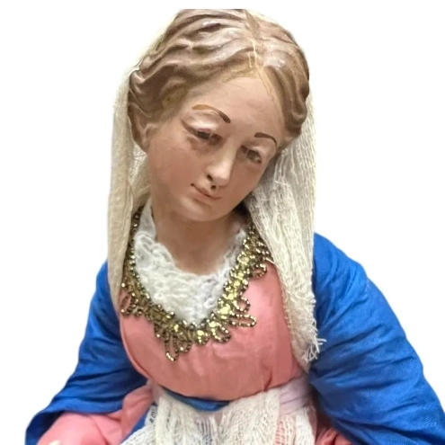 Campana con natività vestita in stoffa San Leucio stile 700 da 55 cm