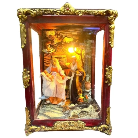 Natività da 25 a 35 cm in scarabattola stile 700 completa di luci