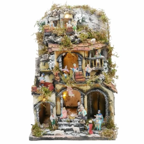 Presepe borgo completo di luci e pastori 35 cm