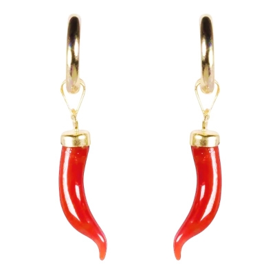 Coppia di orecchini Luxury con corno portafortuna rosso 2 cm