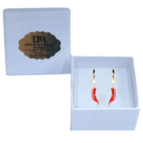 Coppia di orecchini Luxury con corno portafortuna rosso 2 cm 2