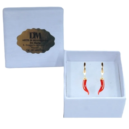 Coppia di orecchini Luxury con corno portafortuna rosso 2 cm