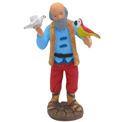 Uomo con pappagalli in terracotta 10 cm