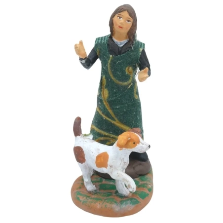 Donna con cane in terracotta 10 cm