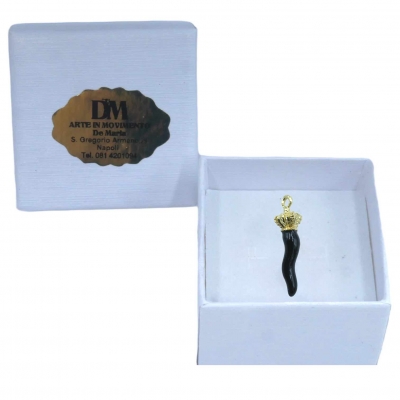 Gioiello Ciondolo con corno nero in metallo 2-3 cm in scatola regalo