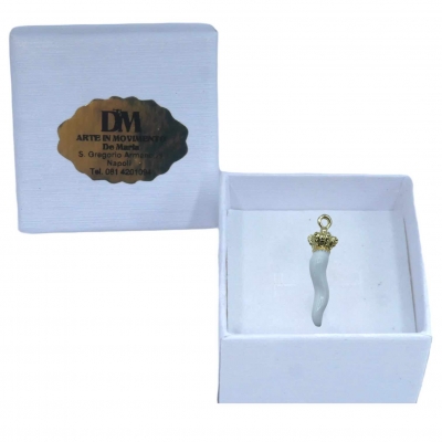 Gioiello Ciondolo con corno bianco in metallo 2-3 cm in scatola regalo