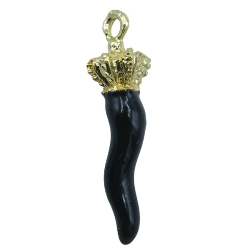 Gioiello Ciondolo corno nero in metallo 2 cm con scatola regalo
