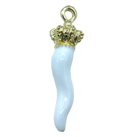 Gioiello Ciondolo corno bianco in metallo 2 cm con scatola regalo