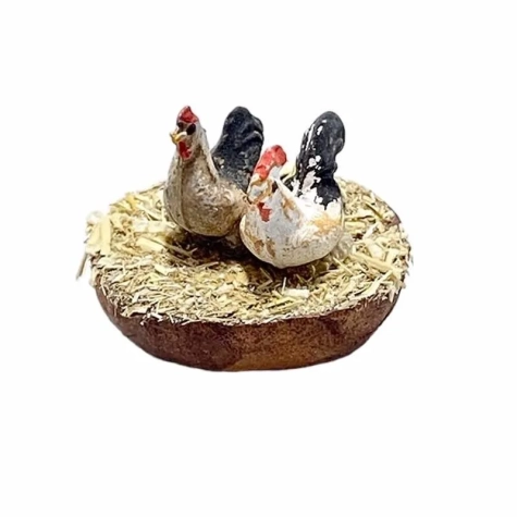Gallina con uova in terracotta per pastori da 7 a 12 cm