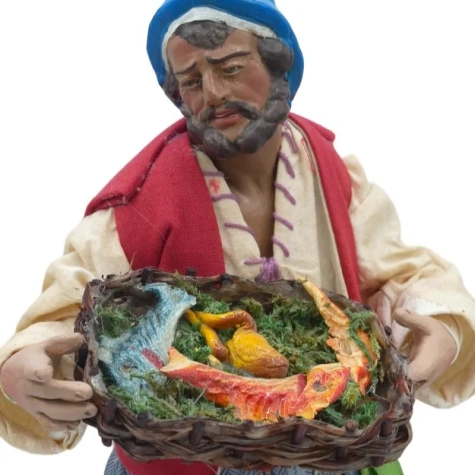 Pescivendolo con occhi in vetro e vestiti in stoffa san leucio 25 cm 2