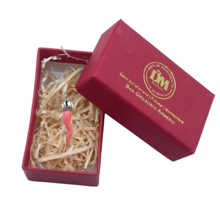 Gioiello Ciondolo con corno rosa in corallo 4 cm in scatola regalo
