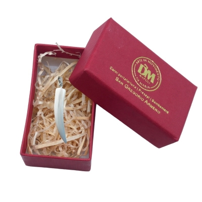 Gioiello Ciondolo con corno bianco in corallo 4 cm in scatola regalo